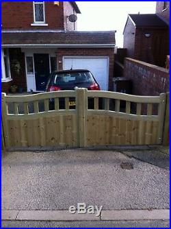 Bellvue Curve Timber Entrance Gates Bespoke Wooden Driveway Gates. Treated