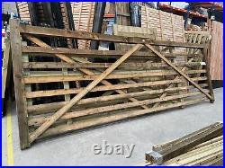 Diamond Brace Rough Sawn Wooden Field Gate 4.2m W x 1.5 m H 8 rails CLEARANCE