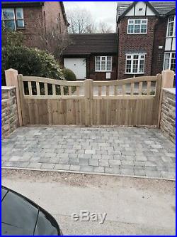Inverted Olympic Curve Timber Entrance Gates Bespoke Wooden Driveway Gates