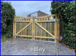 Inverted Olympic Curve Timber Entrance Gates Bespoke Wooden Driveway Gates