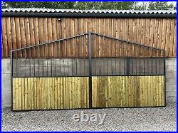 Iron Gates With Wooden Infill 16ft Wide x 8ft Tall Duel Opening Heavy Duty