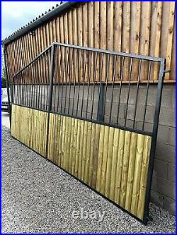 Iron Gates With Wooden Infill 16ft Wide x 8ft Tall Duel Opening Heavy Duty