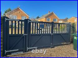 Open Top Solid Dark Grey Wooden Driveway Gates Double Gates and Single Gate