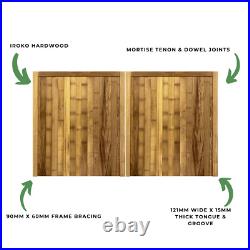 Ruby Iroko Croyde Entrance Gates Pair Durable Mortise & Tenon Wooden Gates