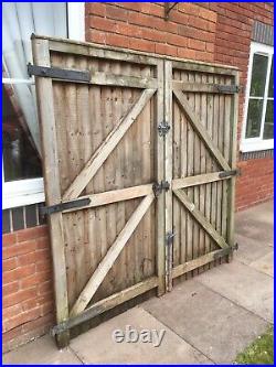 Small Pair of driveway or garden gates wooden with hardware Hinges Etc VGC