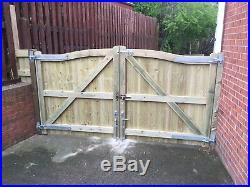 Solid Swan Neck Timber Entrance Gates Bespoke Wooden Driveway Gates. Treated