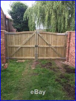 Solid Swan Neck Timber Entrance Gates Bespoke Wooden Driveway Gates. Treated
