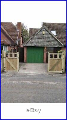 Tanalised Wooden Bi-folding Driveway Gates 10ft wide X 4ft high In Cottage Style