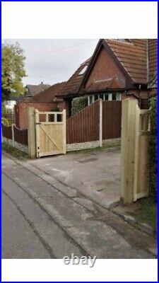 Tanalised Wooden Bi-folding Driveway Gates 12ft wide X 5ft high In Cottage Style