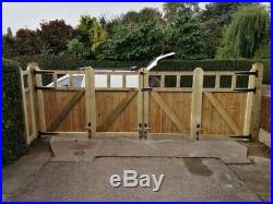Tanalised Wooden Bi-folding Driveway Gates 16ft wide X 5ft high In Cottage Style