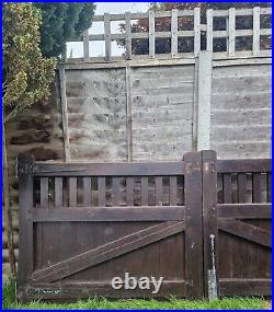 Vintage reclaimed pair of distressed solid wooden driveway gates with Ironwork