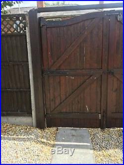 WOODEN PRIVACY DOUBLE DRIVEWAY GATES VERY HEAVY DUTY PAIR HARD WOOD Aprx 12ft 8