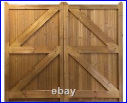 WOODEN TREATED / THERMOWOOD PAIR OF DRIVEWAY GARDEN GATES'WANSTROW' (redwine)