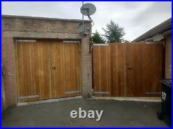 WOODEN TREATED / THERMOWOOD PAIR OF DRIVEWAY GARDEN GATES'WANSTROW' (redwine)
