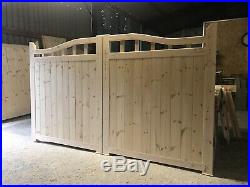 Wooden Driveway Gates Swan Neck Curve Top Gate Boarded With Spindles 5ft High