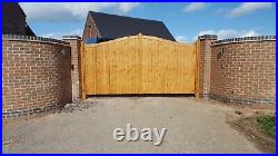 Wooden Driveway Gates Swan Neck Heavy Duty Pair Timber Redwood Gate