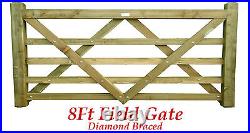 Wooden Field Gate 5 Bar Diamond Brace Timber Field Gate Choose Size Larch