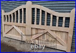 Wooden Oak Swan Neck Palisade Driveway Gates Mortice & Tenoned 5ft