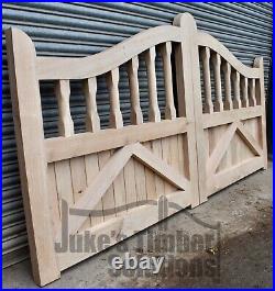 Wooden Oak Swan Neck Palisade Driveway Gates Mortice & Tenoned 6ft