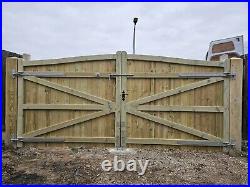 Wooden driveway gate, 2x h 190cm w 200cm heavy duty, Total W400 Cm Redwood Treate