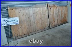 Wooden driveway gates hardwood 4.6m w x 1.6m/1.7m h. Never fitted, part painted