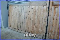 Wooden driveway gates hardwood 4.6m w x 1.6m/1.7m h. Never fitted, part painted